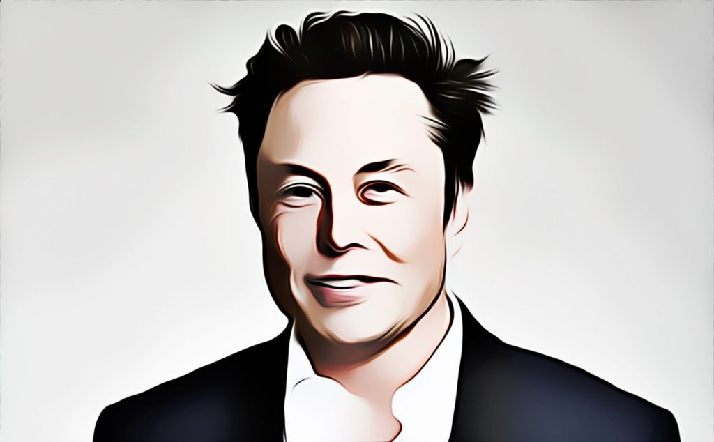 Elon Musk Exits US Government Role After Trump Dispute "Cartoon-style illustration of Elon Musk wearing a suit and smiling, on a light grey background."