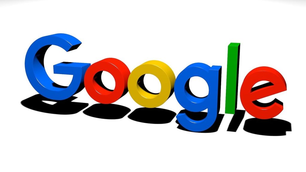 "3D rendering of the word 'Google' in colorful letters—blue G, red o, yellow o, blue g, green l, and red e—casting shadows on a white background."

