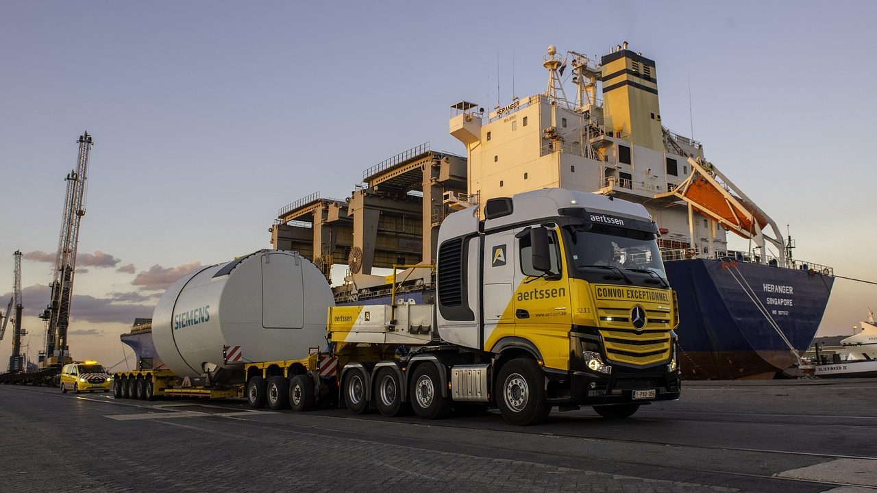 A shipping vessel and  a Truck