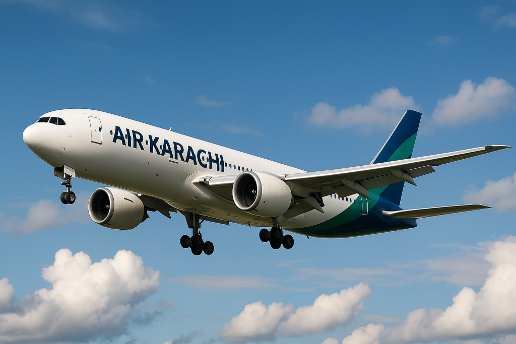 An Air Karachi airplane in flight, symbolizing the airline's 2025 launch to enhance domestic and international aviation.