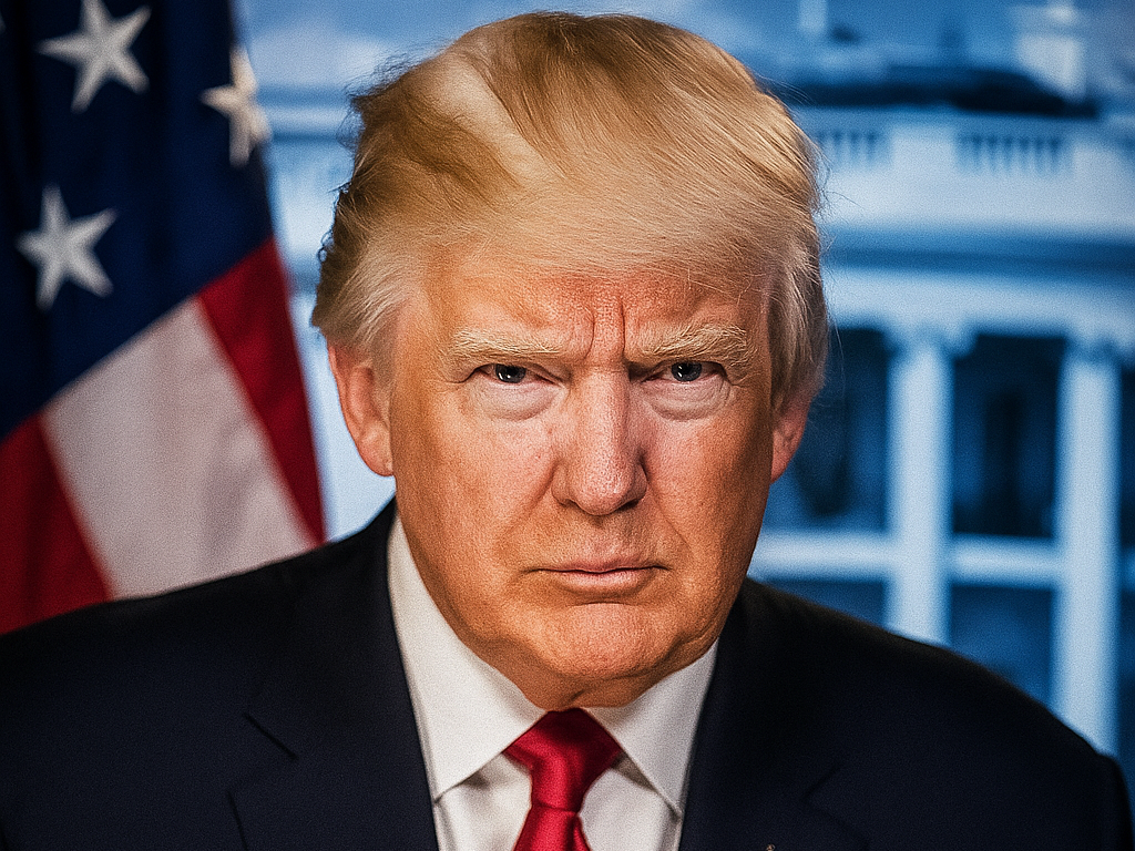 Donald Trump looks stern ahead of planned unilateral tariff action.