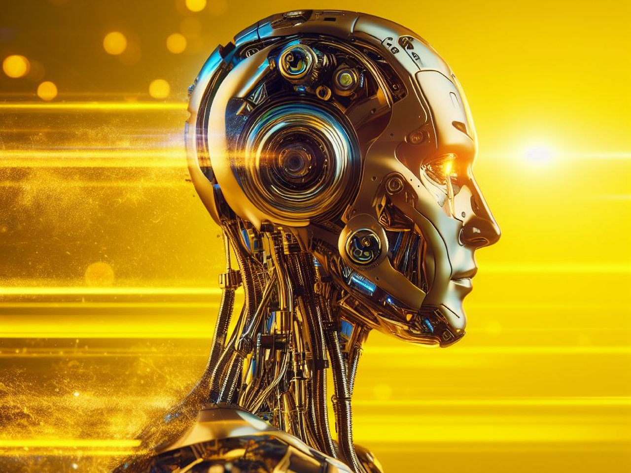 ChatGPT said:
A futuristic robot with a metallic design is illuminated by bright yellow light streaks, symbolizing the rise of AI and its potential to eliminate half of white-collar jobs within five years.