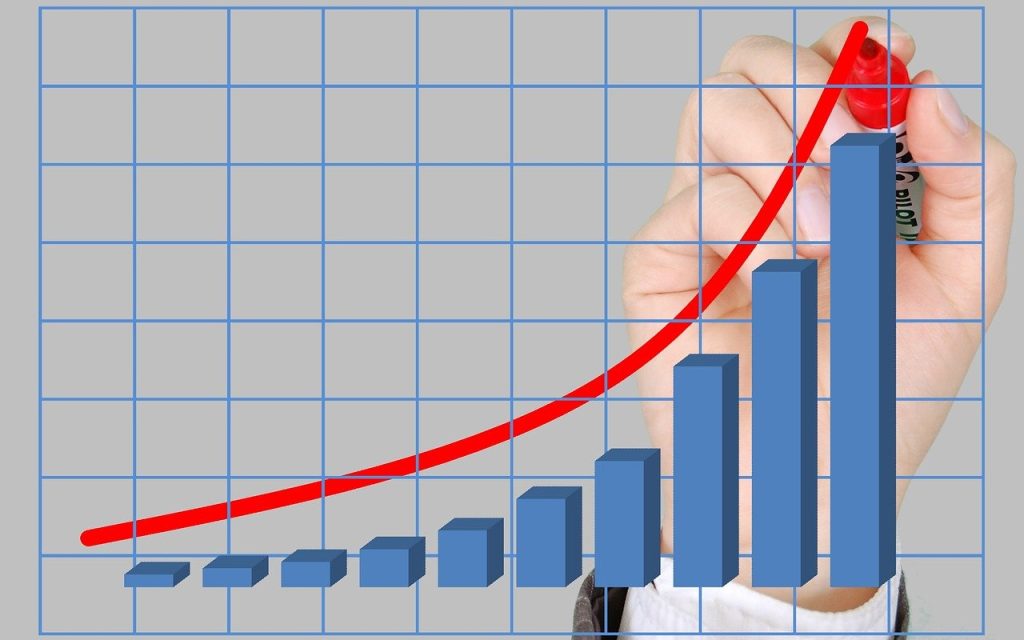 A marker drawing a Red 
line on a revenue chart