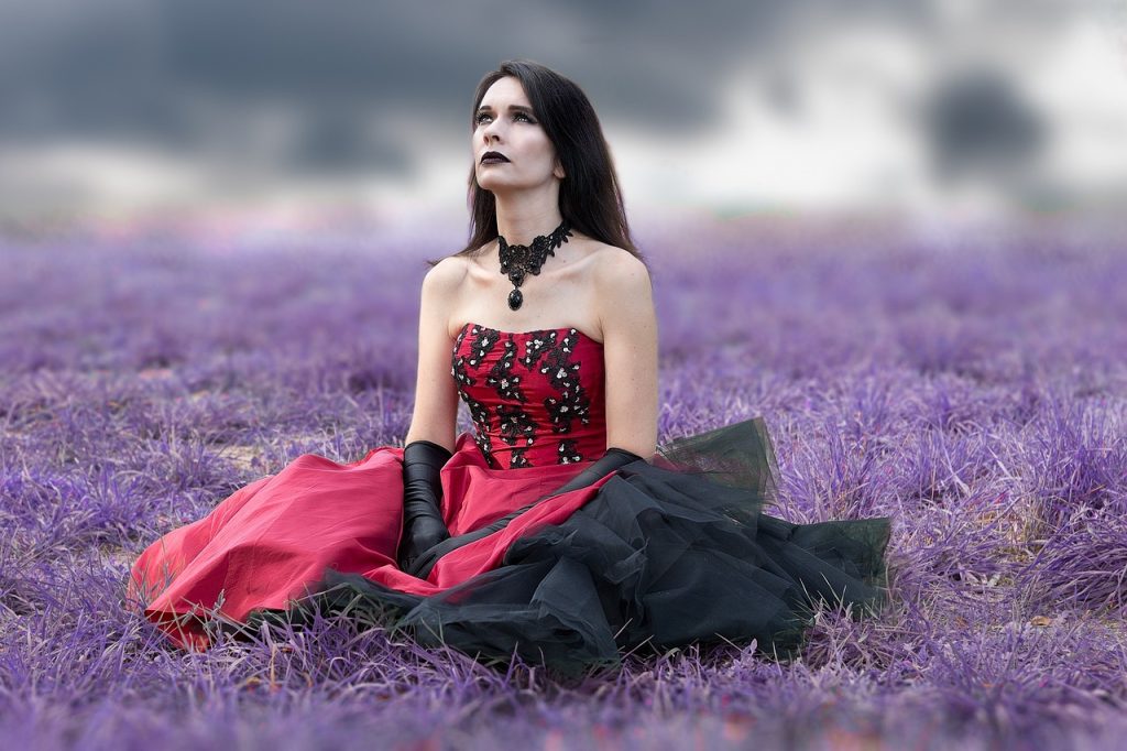 Woman Wearing Red and Black Dress