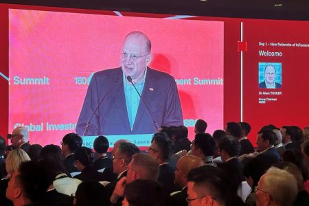 Sir Mark Tucker, Group Chairman of HSBC, delivers a welcome speech at the HSBC Global Investment Summit.