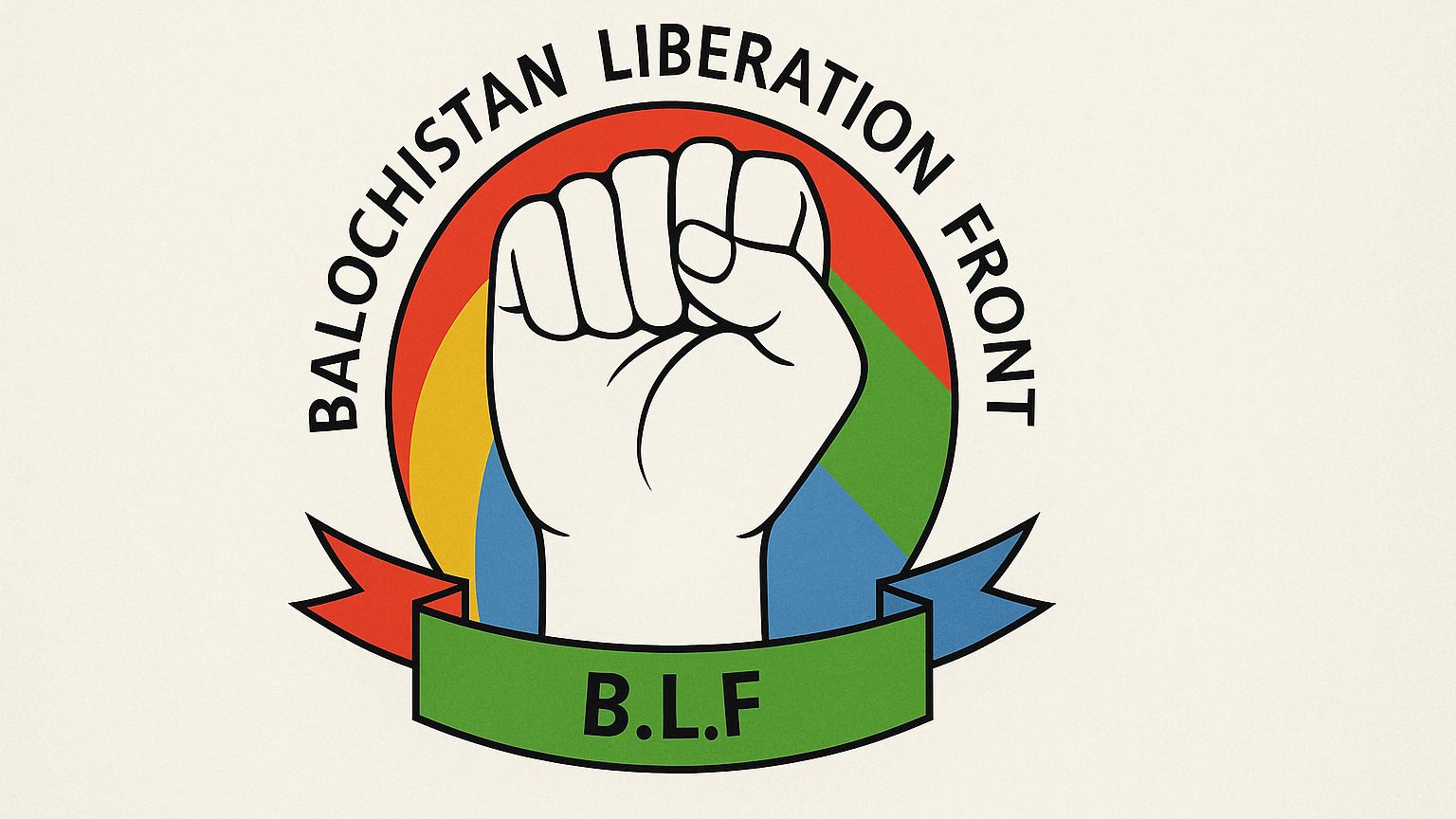 Logo of the Balochistan Liberation Front (BLF) featuring a clenched white fist over a multicoloured background