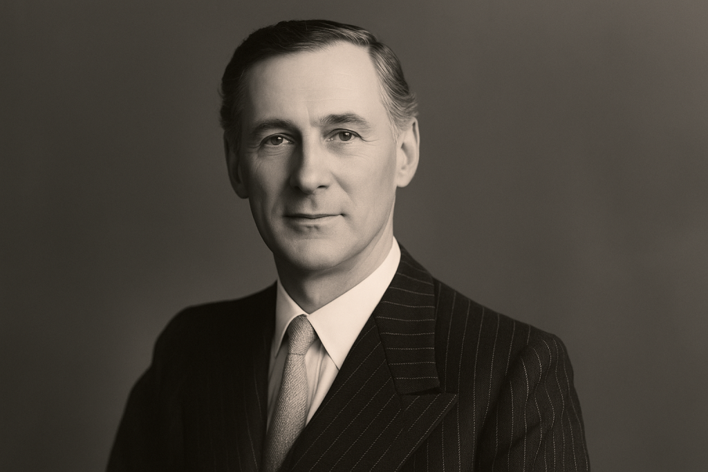 Portrait of Bladen Wilmer Hawke, whose legacy gave Hawke’s Bay in Karachi its name, shown in a classic 1930s-style suit.