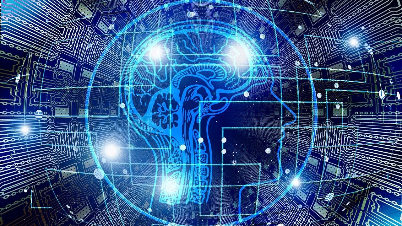 Digital illustration of a human brain and circuits, symbolizing artificial intelligence and superintelligence.