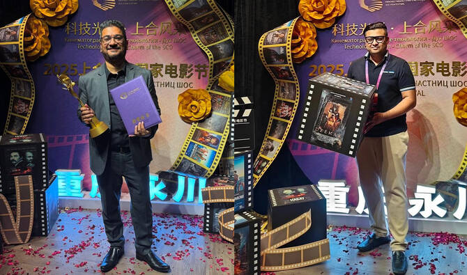 Pakistani horror film Deemak wins Best Editing Award at SCO Film Festival 2025, with director Rafay Akbar Rashdi accepting the honor.